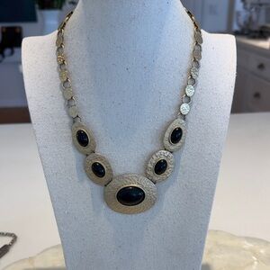 Elegant hammered matte Gold and Black fauz onyx obsidian Women's Necklace